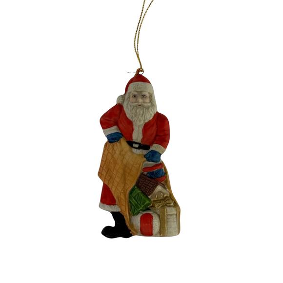 Vintage Ceramic Santa with Toy Sack Christmas Ornament 4.25” - Picture 9 of 12